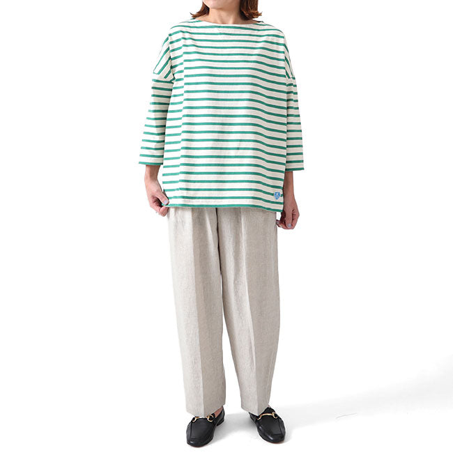 ORCIVAL オーシバル コットンモヨン ボーダー ボートネック七分袖Tシャツ B439 ロンT (レディース)