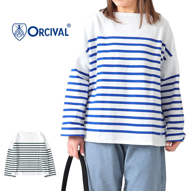 ORCIVAL オーシバル ラッセル ボーダー ルーズフィット ボートネック バスクシャツ 6819 ロンT 長袖Tシャツ(レディース)