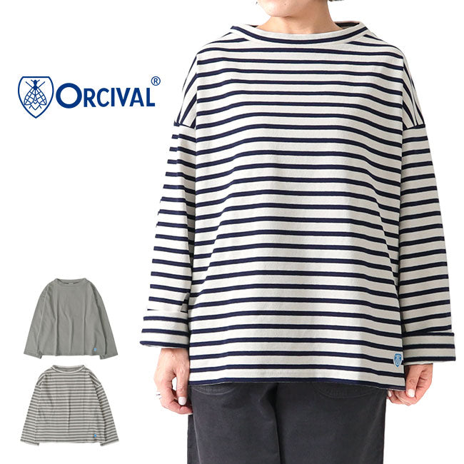 ORCIVAL オーシバル コットンロード ワイドシルエット モックネック Tシャツ B631 長袖Tシャツ ボーダー レディース
