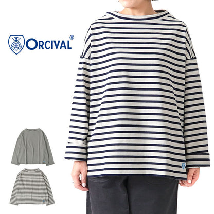 ORCIVAL オーシバル コットンロード ワイドシルエット モックネック Tシャツ B631 長袖Tシャツ ボーダー レディース