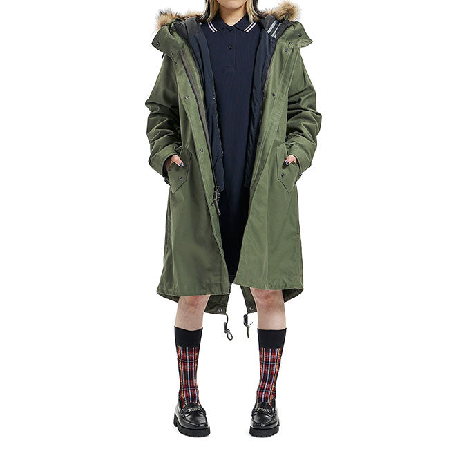 FRED PERRY フレッドペリー フィッシュテール ミリタリー モッズコート J4132 ファー付き モッズパーカー レディース