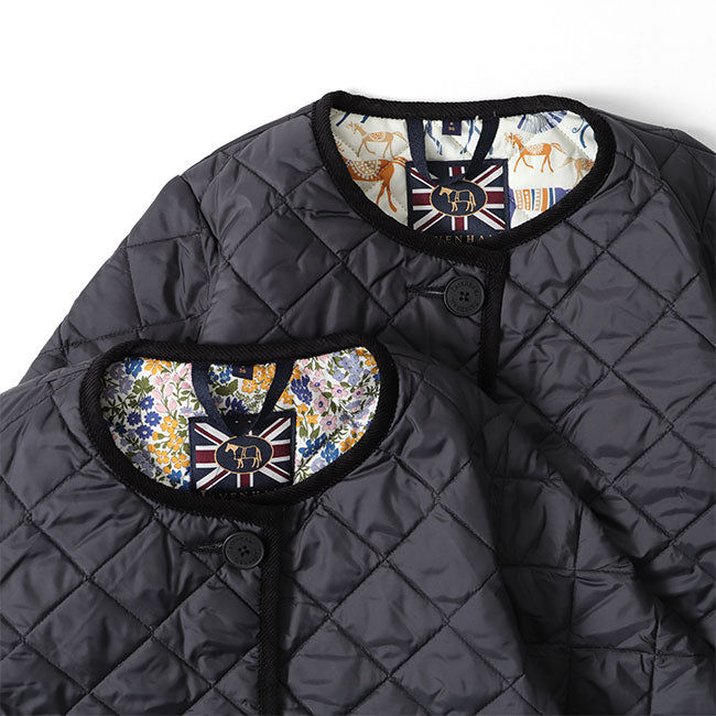 50周年限定モデル LAVENHAM ラベンハム LOUND ラウンド リバティノーカラー キルティングコート ロングコート (レディース)