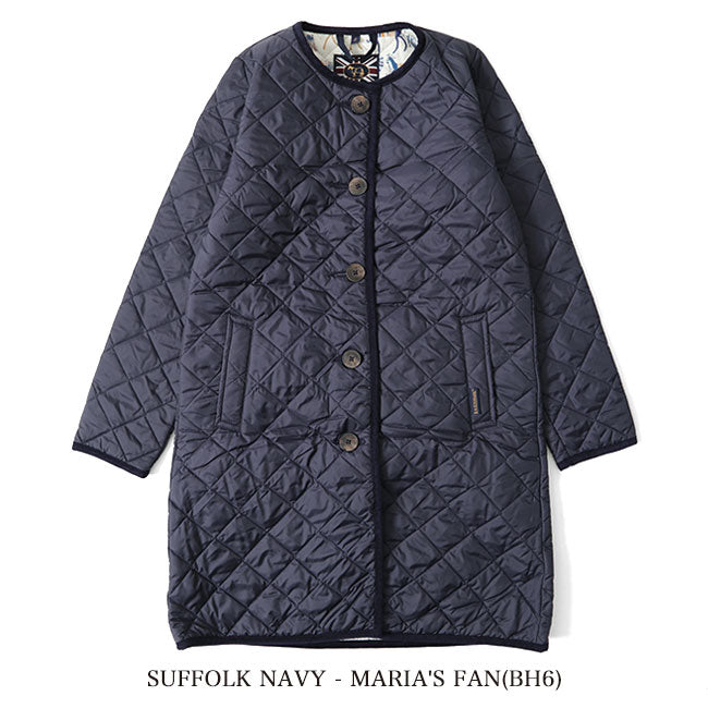 50周年限定モデル LAVENHAM ラベンハム LOUND ラウンド リバティノーカラー キルティングコート ロングコート (レディース)