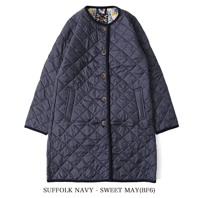 50周年限定モデル LAVENHAM ラベンハム LOUND ラウンド リバティノーカラー キルティングコート ロングコート (レディース)