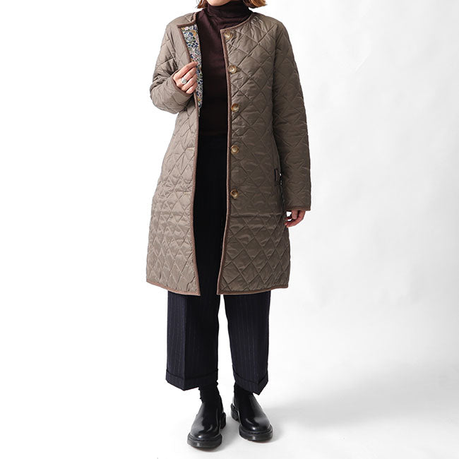 50周年限定モデル LAVENHAM ラベンハム LOUND ラウンド リバティノーカラー キルティングコート ロングコート (レディース)