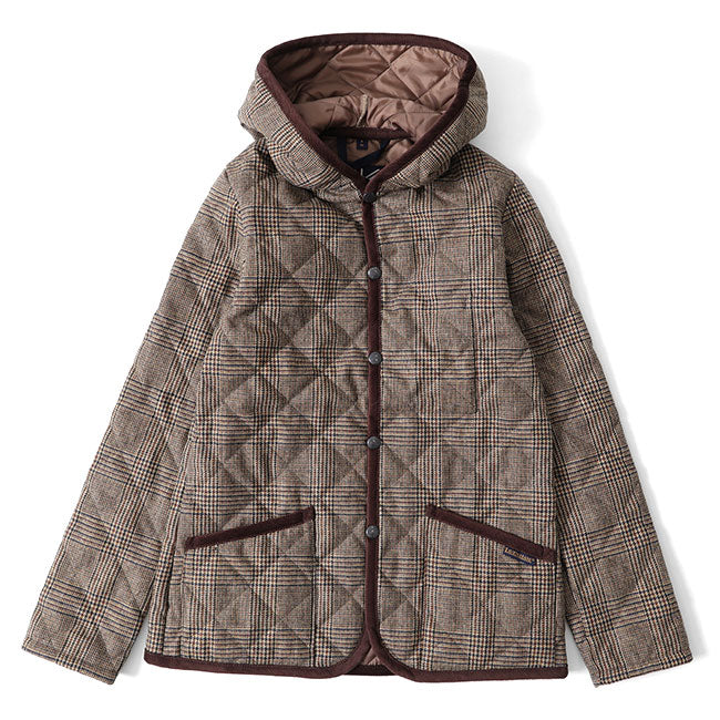 LAVENHAM ラベンハム CRAYDON クレイドン グレンチェック ショート丈 フード付き キルティングウールジャケット (レディース)