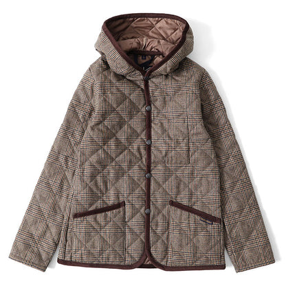 LAVENHAM ラベンハム CRAYDON クレイドン グレンチェック ショート丈 フード付き キルティングウールジャケット (レディース)