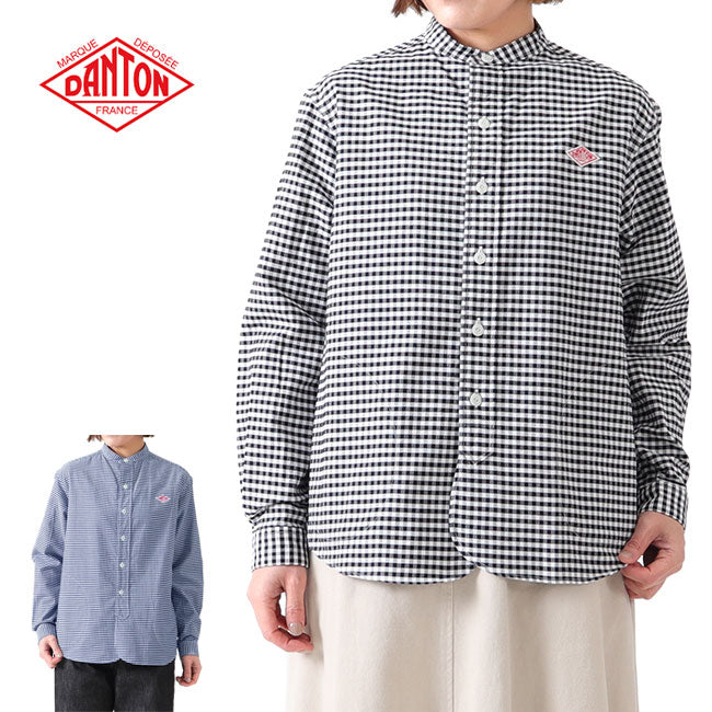 DANTON ダントン オックスフォード チェック バンドカラーシャツ DT-B0279 OXP 長袖シャツ レディース
