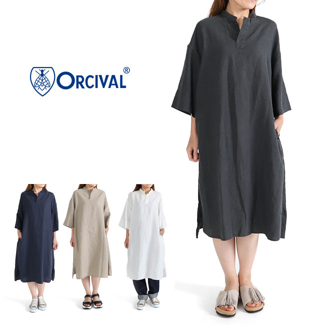 ORCIVAL オーシバル リネンクロス スキッパー ワンピース RC-3705 YLM シャツワンピース (レディース)