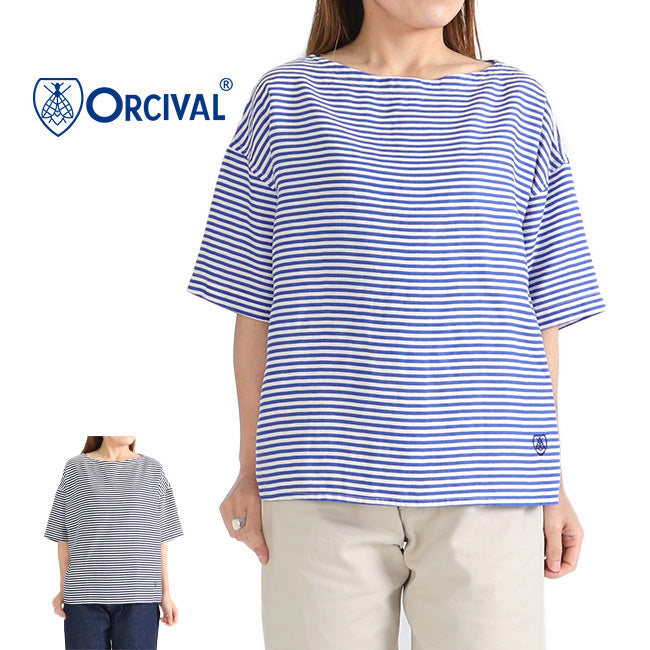 ORCIVAL オーシバル リネン ボーダー プルオーバーシャツ RC-3708 YLR カットソー (レディース)