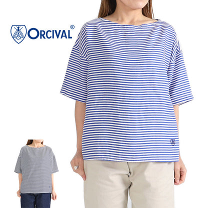 ORCIVAL オーシバル リネン ボーダー プルオーバーシャツ RC-3708 YLR カットソー (レディース)