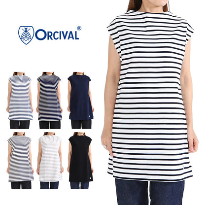 ORCIVAL オーシバル コットンロード ボートネック ノースリーブ チュニック RC-9162 無地 ボーダー ワンピース (レディース)
