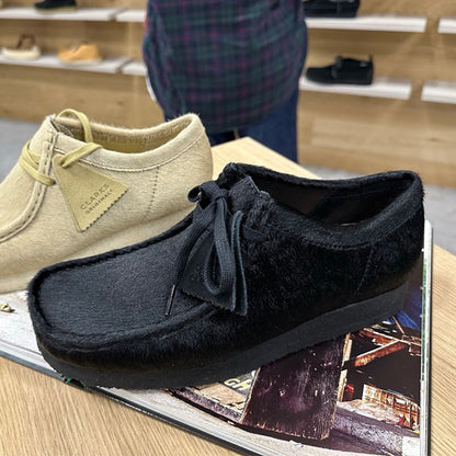 CLARKS クラークス Wallabee Hair On ワラビー ヘアーオン レザー モカシンシューズ 26174031 黒 スニーカー メンズ