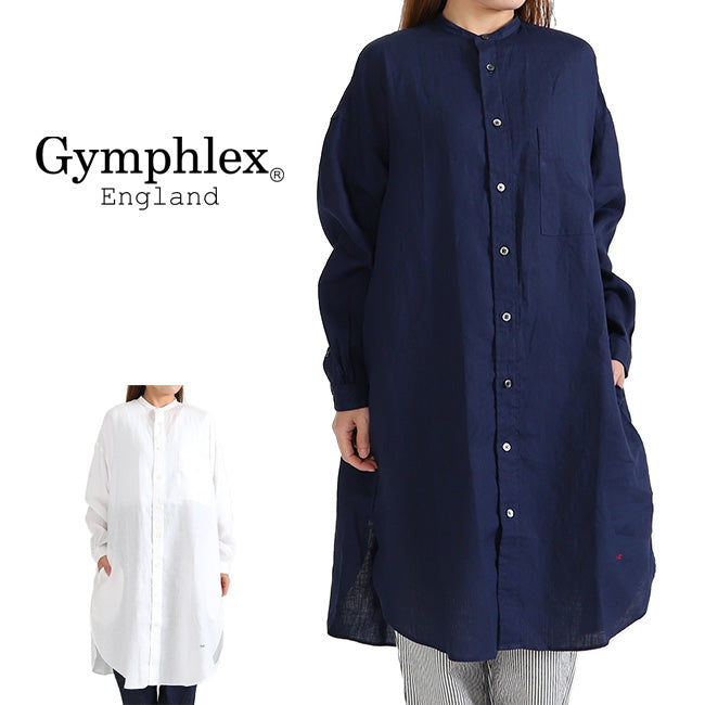 GYMPHLEX ジムフレックス リネンクロス バンドカラー シャツワンピース J-1363 KLS ノーカラー シャツコート (レディース)