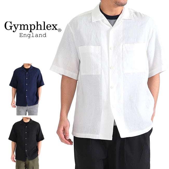 GYMPHLEX ジムフレックス リネンクロス オープンカラーシャツ J-1353 KLS 開襟シャツ 半袖シャツ 無地 (メンズ)