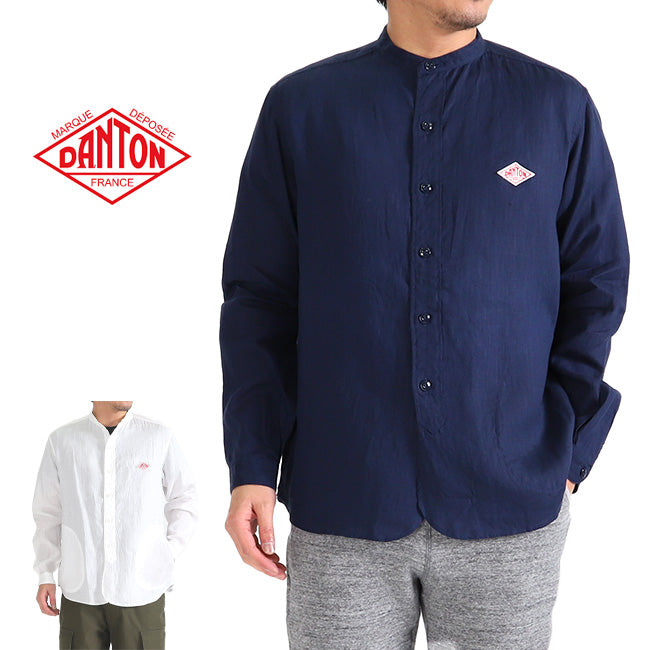DANTON ダントン バンドカラー リネンシャツ JD-3607 KLS ノーカラー 長袖シャツ メンズ
