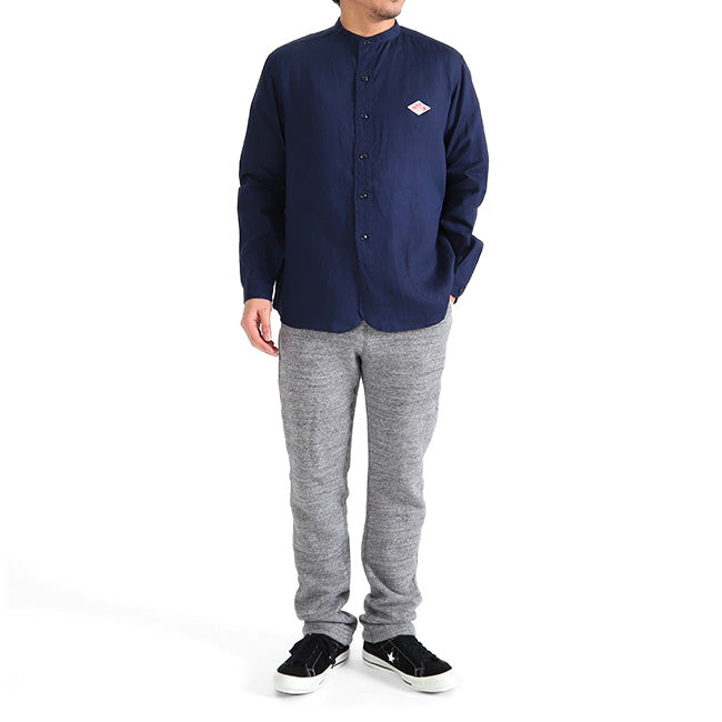 DANTON ダントン バンドカラー リネンシャツ JD-3607 KLS ノーカラー 長袖シャツ メンズ