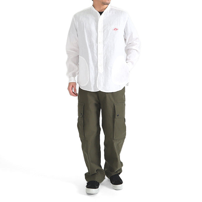 DANTON ダントン バンドカラー リネンシャツ JD-3607 KLS ノーカラー 長袖シャツ メンズ
