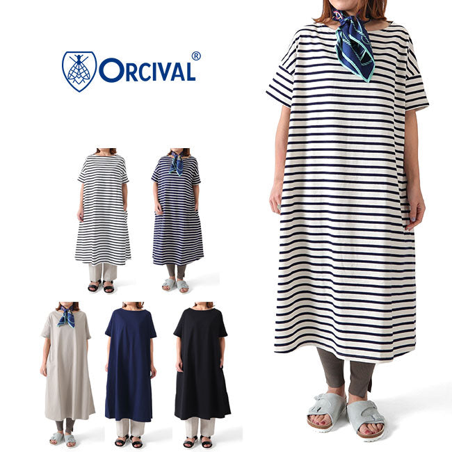 ORCIVAL オーシバル コットンモヨン 半袖 ボートネックワンピース B236 (レディース)