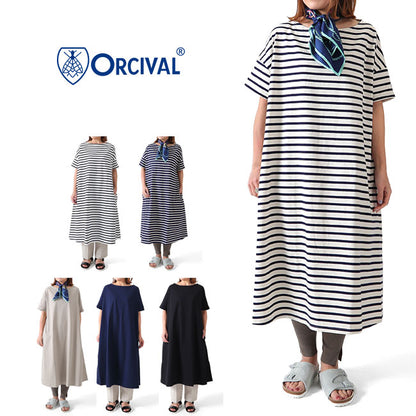 ORCIVAL オーシバル コットンモヨン 半袖 ボートネックワンピース B236 (レディース)