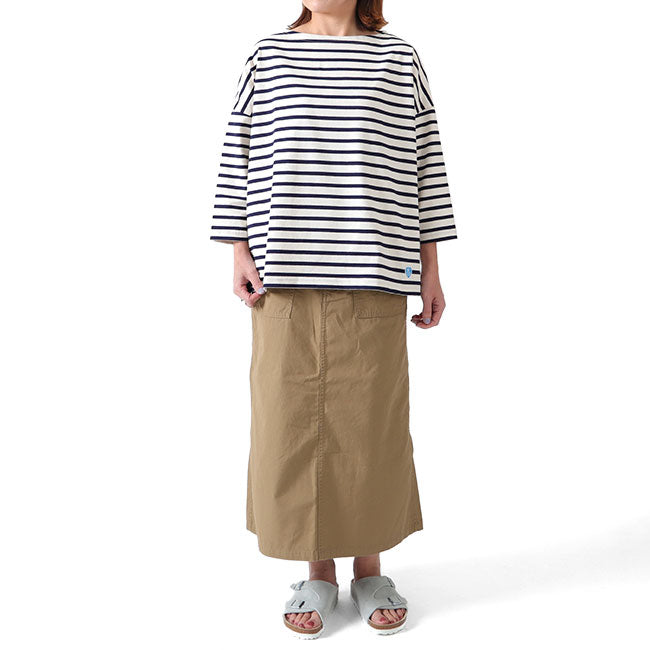 ORCIVAL オーシバル コットンモヨン ボーダー ボートネック七分袖Tシャツ B439 ロンT (レディース)