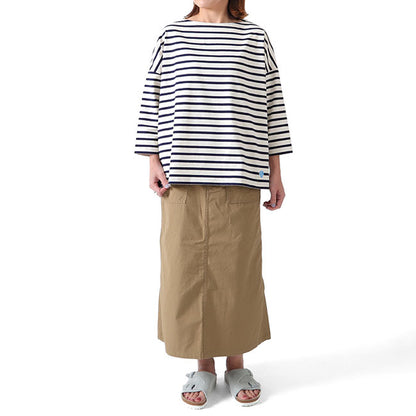 ORCIVAL オーシバル コットンモヨン ボーダー ボートネック七分袖Tシャツ B439 ロンT (レディース)
