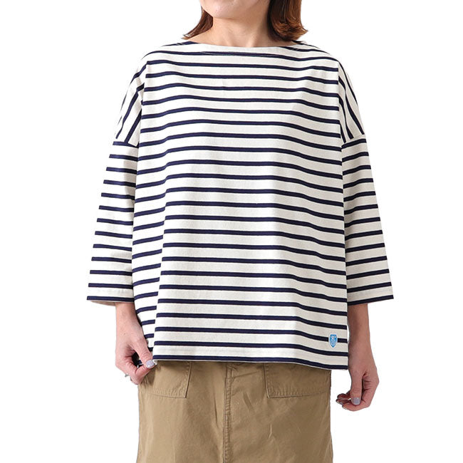 ORCIVAL オーシバル コットンモヨン ボーダー ボートネック七分袖Tシャツ B439 ロンT (レディース)