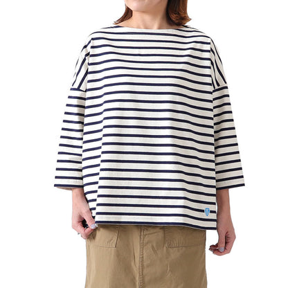 ORCIVAL オーシバル コットンモヨン ボーダー ボートネック七分袖Tシャツ B439 ロンT (レディース)