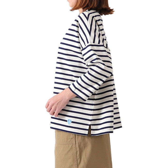 ORCIVAL オーシバル コットンモヨン ボーダー ボートネック七分袖Tシャツ B439 ロンT (レディース)