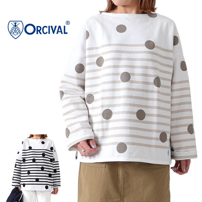 ORCIVAL オーシバル ドット柄 ラッセルフレンチセーラー ドロップショルダーTシャツ 6819 ロンT 水玉 (レディース)