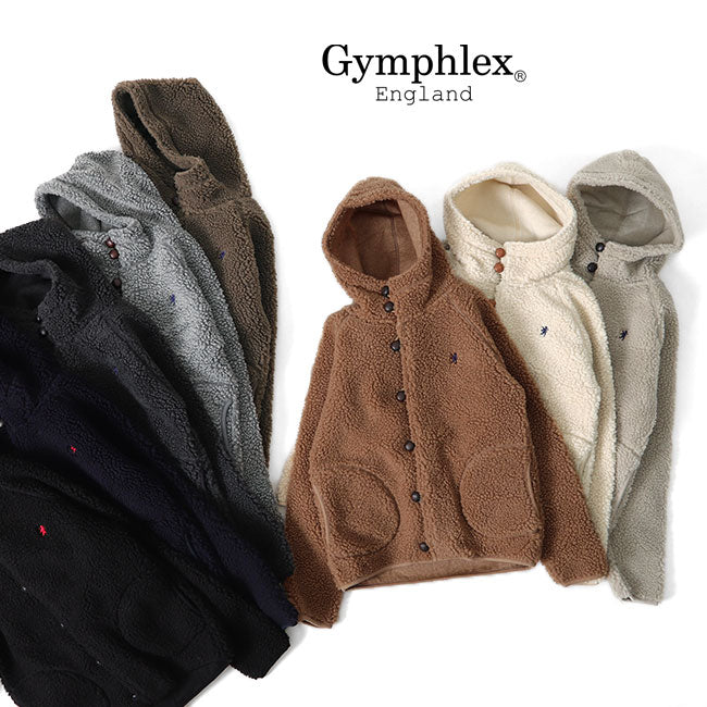 GYMPHLEX ジムフレックス ボアフリースジャケット ボタン J-1185 フード付き  (メンズ レディース)