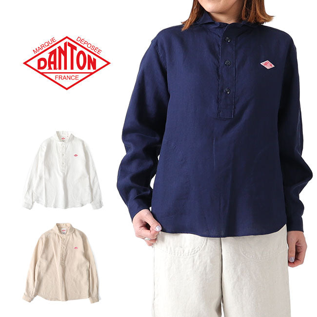 DANTON ダントン 丸襟 プルオーバー リネンシャツ JD-3564 KLS 麻 長袖シャツ レディース