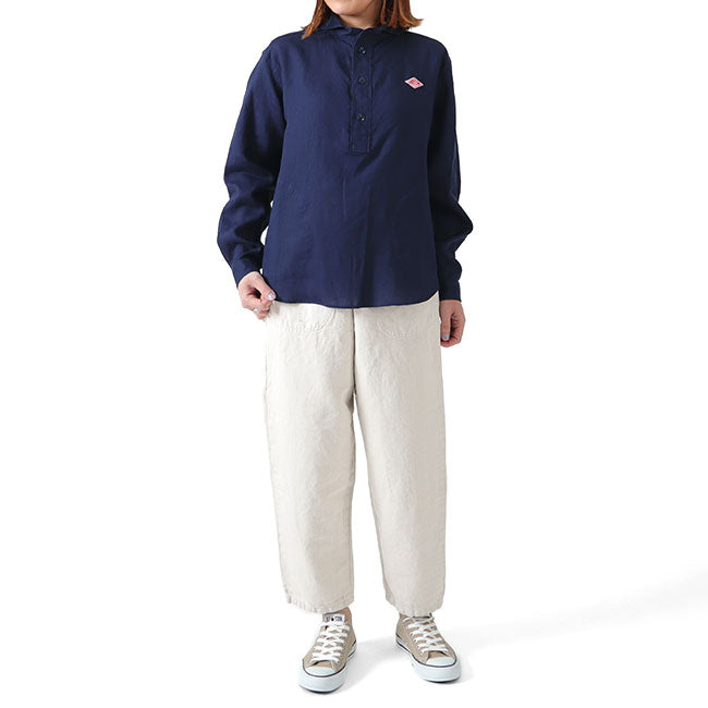 DANTON ダントン 丸襟 プルオーバー リネンシャツ JD-3564 KLS 麻 長袖シャツ レディース