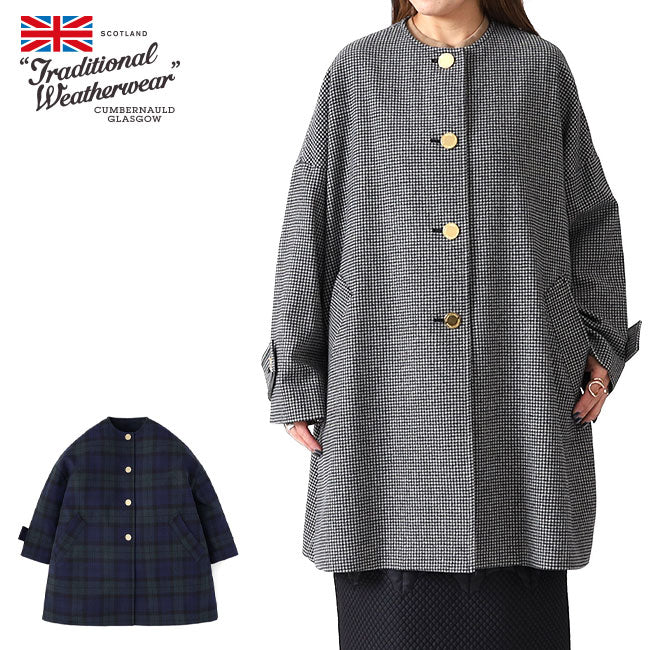Traditional Weatherwear トラディショナルウェザーウェア MALTON マールトン チェック柄 ノーカラーコート L242KGFCO0368MH レディース
