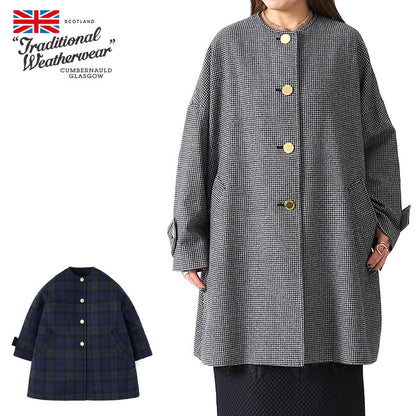 Traditional Weatherwear トラディショナルウェザーウェア MALTON マールトン チェック柄 ノーカラーコート L242KGFCO0368MH レディース