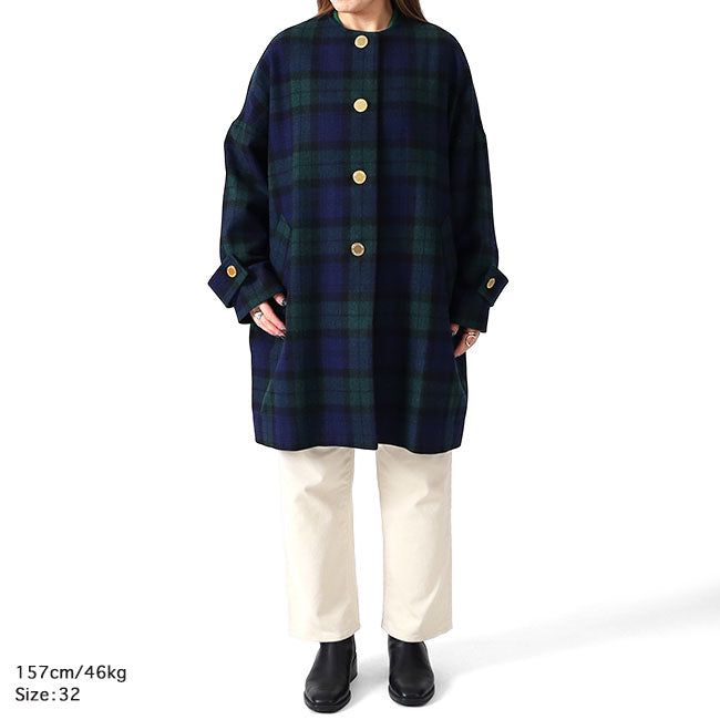 Traditional Weatherwear トラディショナルウェザーウェア MALTON マールトン チェック柄 ノーカラーコート L242KGFCO0368MH レディース