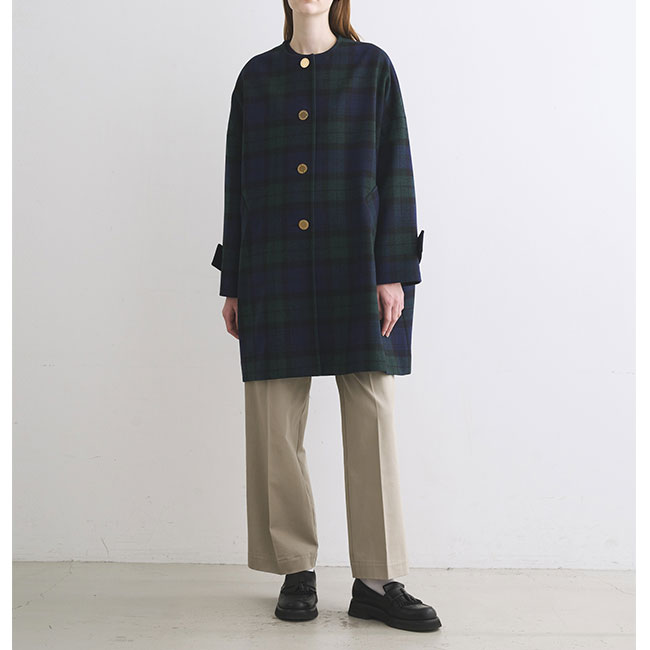 Traditional Weatherwear トラディショナルウェザーウェア MALTON マールトン チェック柄 ノーカラーコート L242KGFCO0368MH レディース