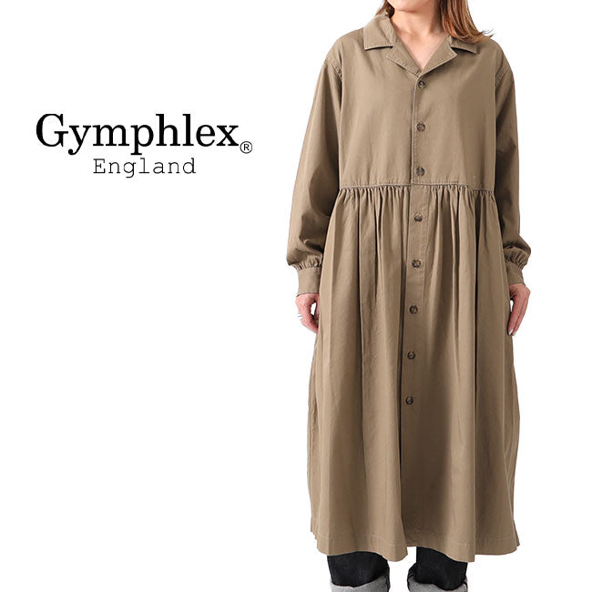 GYMPHLEX ジムフレックス コットンツイル ギャザーシャツワンピース J-1466 VTW レディース