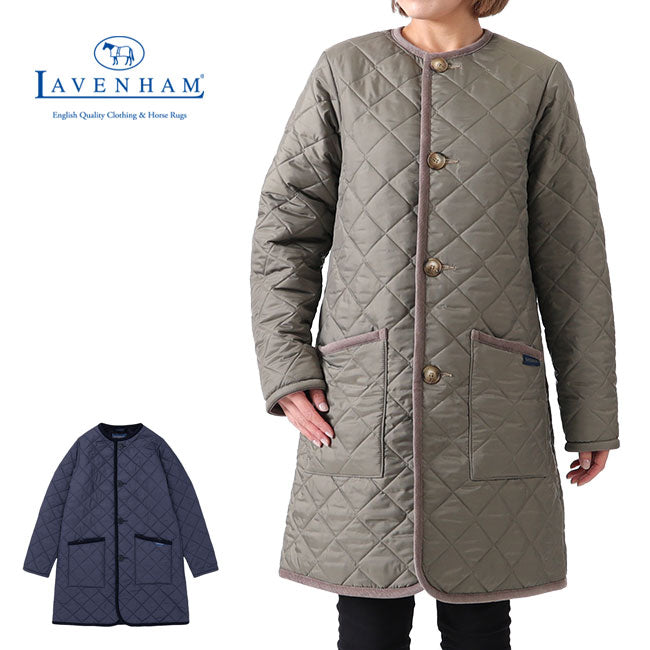 LAVENHAM ラベンハム ロングライン ファーライニング カラーレス キルティングコート SLJ2106 中綿コート レディース