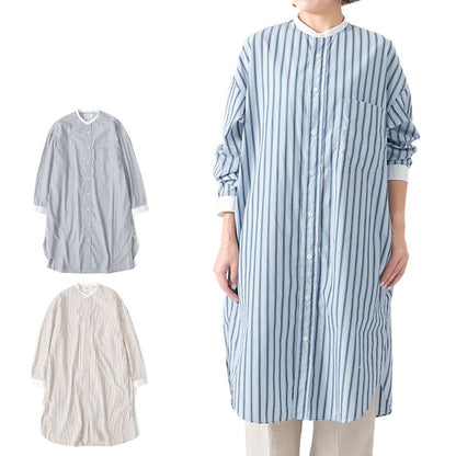 GYMPHLEX ジムフレックス ストライプ バンドカラー シャツワンピース J-1363 MUL ドレス レディース