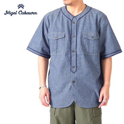 Nigel Cabourn ナイジェルケーボン ライブロ S-52 ウォッシュドデニム ベースボールシャツ 80461311000 半袖シャツ メンズ