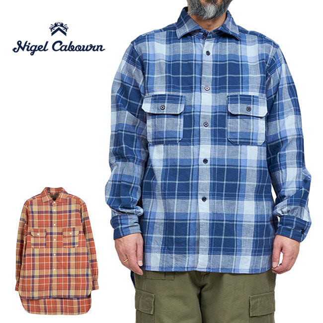Nigel Cabourn ナイジェルケーボン グランパシャツ フランネル チェックシャツ 80450010007 ロングテイル 長袖シャツ メンズ