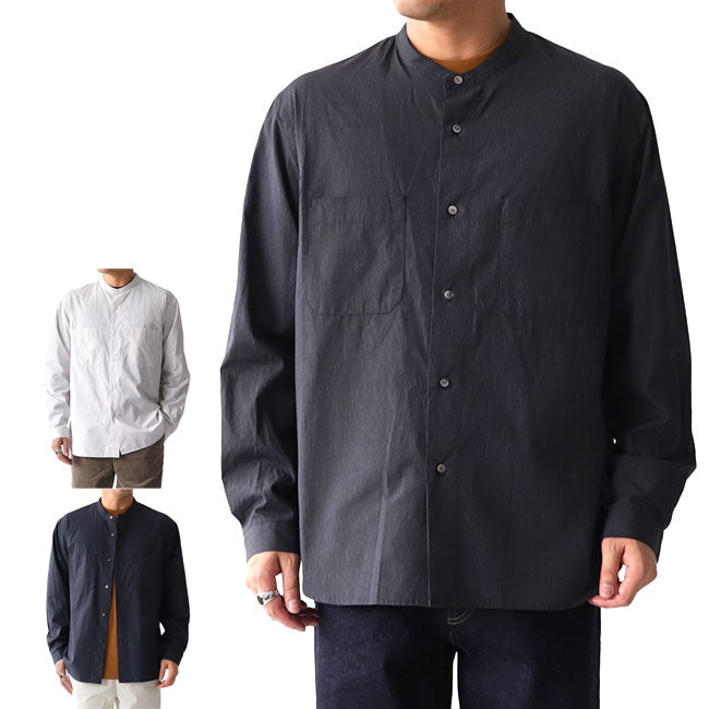 Still by Hand スティルバイハンド ストライプ バンドカラーシャツ SH0593 ノーカラー 長袖シャツ (メンズ)