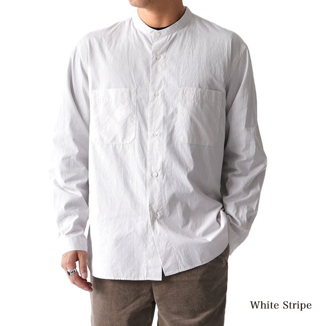 Still by Hand スティルバイハンド ストライプ バンドカラーシャツ SH0593 ノーカラー 長袖シャツ (メンズ)