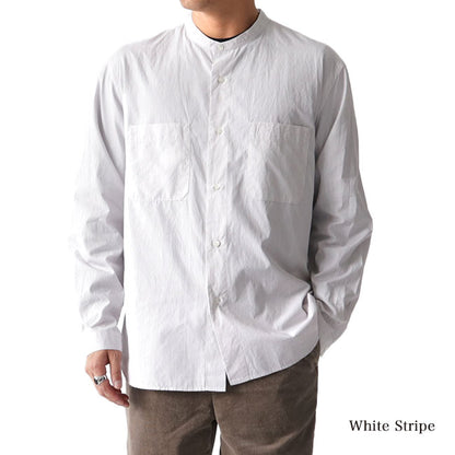 Still by Hand スティルバイハンド ストライプ バンドカラーシャツ SH0593 ノーカラー 長袖シャツ (メンズ)