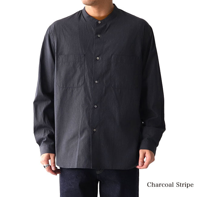 Still by Hand スティルバイハンド ストライプ バンドカラーシャツ SH0593 ノーカラー 長袖シャツ (メンズ)