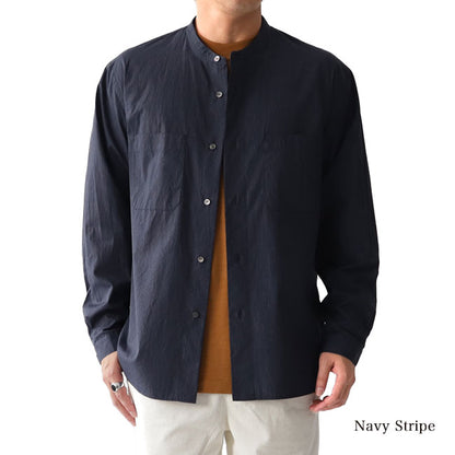 Still by Hand スティルバイハンド ストライプ バンドカラーシャツ SH0593 ノーカラー 長袖シャツ (メンズ)