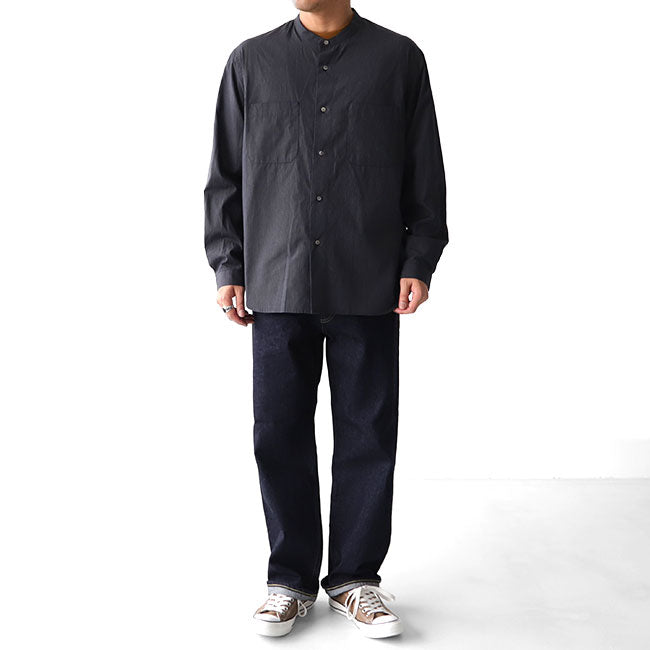 Still by Hand スティルバイハンド ストライプ バンドカラーシャツ SH0593 ノーカラー 長袖シャツ (メンズ)