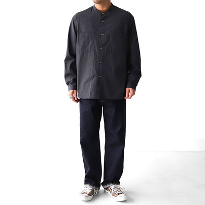 Still by Hand スティルバイハンド ストライプ バンドカラーシャツ SH0593 ノーカラー 長袖シャツ (メンズ)