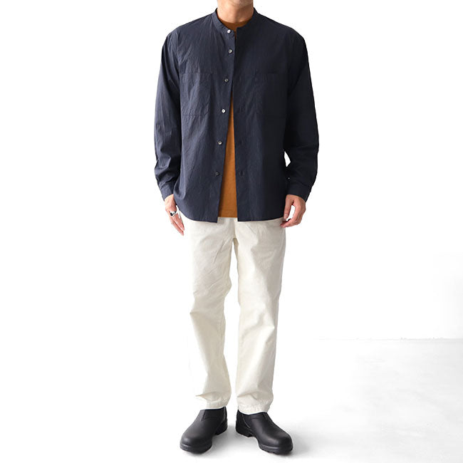 Still by Hand スティルバイハンド ストライプ バンドカラーシャツ SH0593 ノーカラー 長袖シャツ (メンズ)